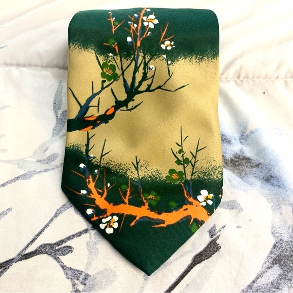 Rene Deauville Paris Art Style Fashion Polyester Men's Tie Tree In Bloom Design - Picture 1 of 4